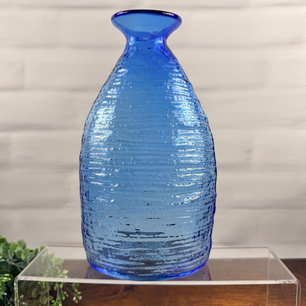 Blenko 2135L Strata Vase Azure Art Glass Double Signed Richard Blenko 2006